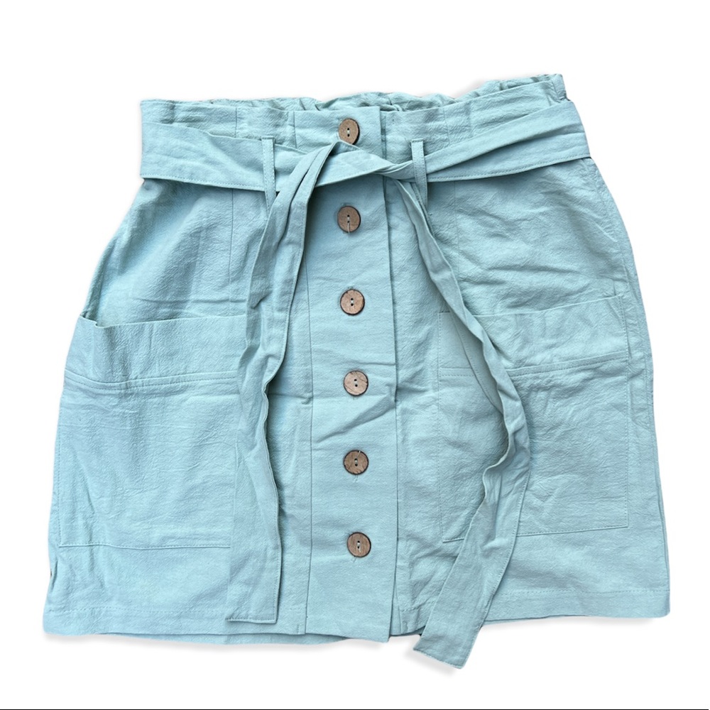 Hesperus mini skirt cotton belted and button up elastic waist band with pockets
